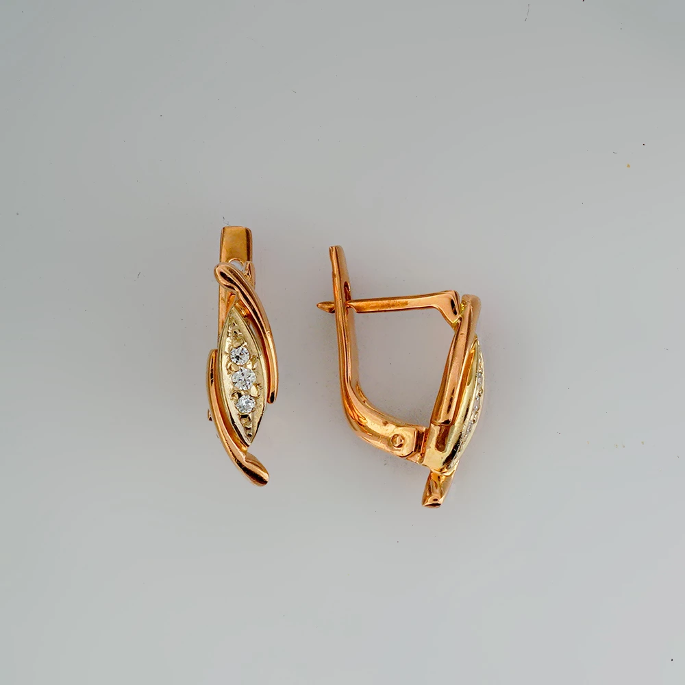 Серьги с фианитом из красного золота 585 пробы