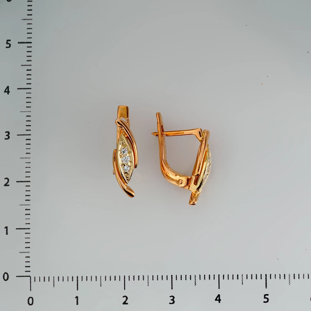 Серьги с фианитом из красного золота 585 пробы