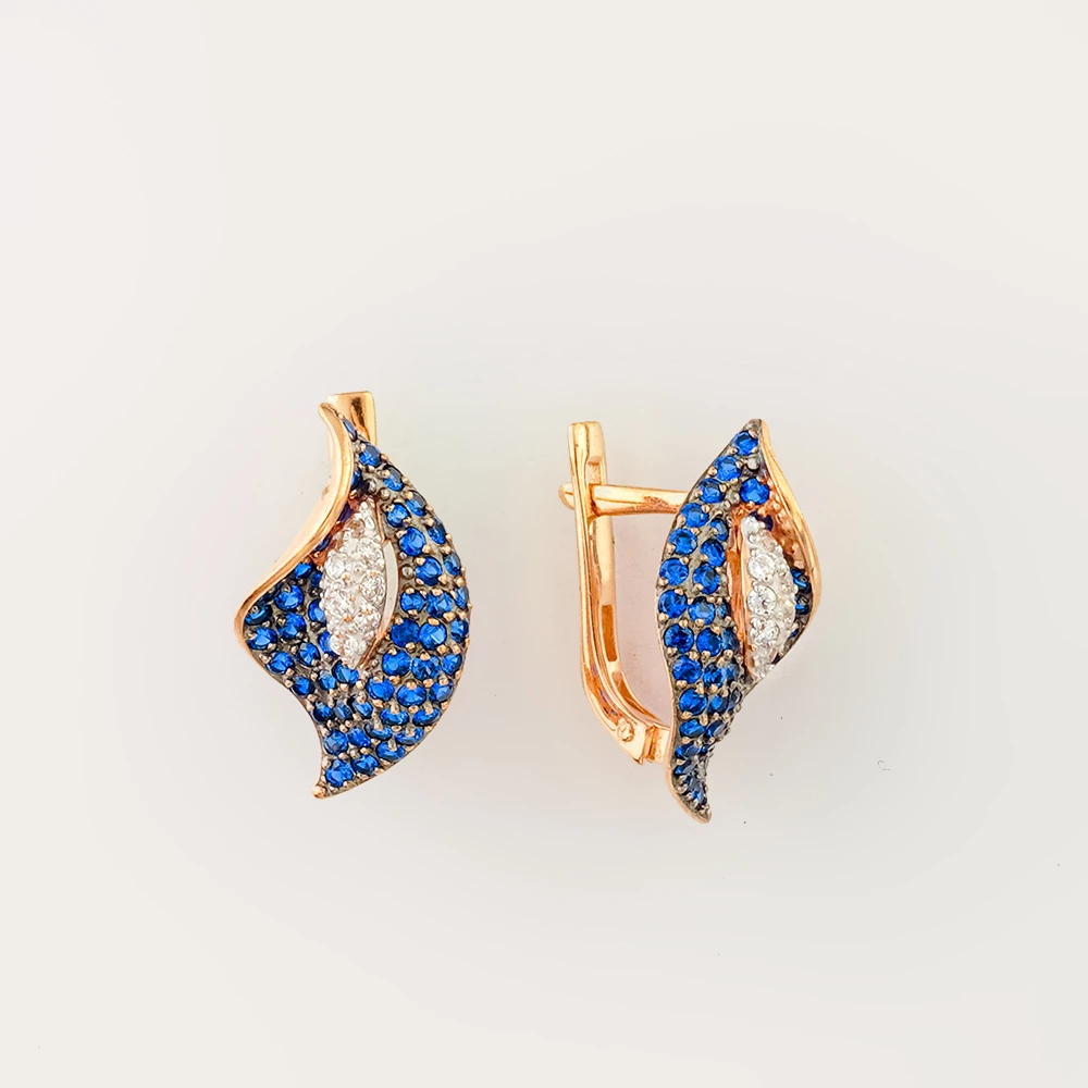 Серьги с фианитом из красного золота 585 пробы