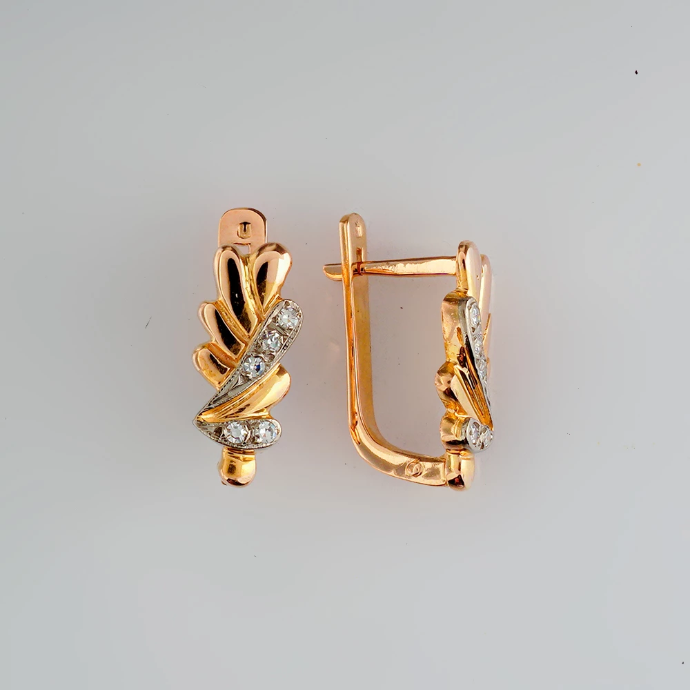 Серьги с бриллиантом из красного золота 583 пробы