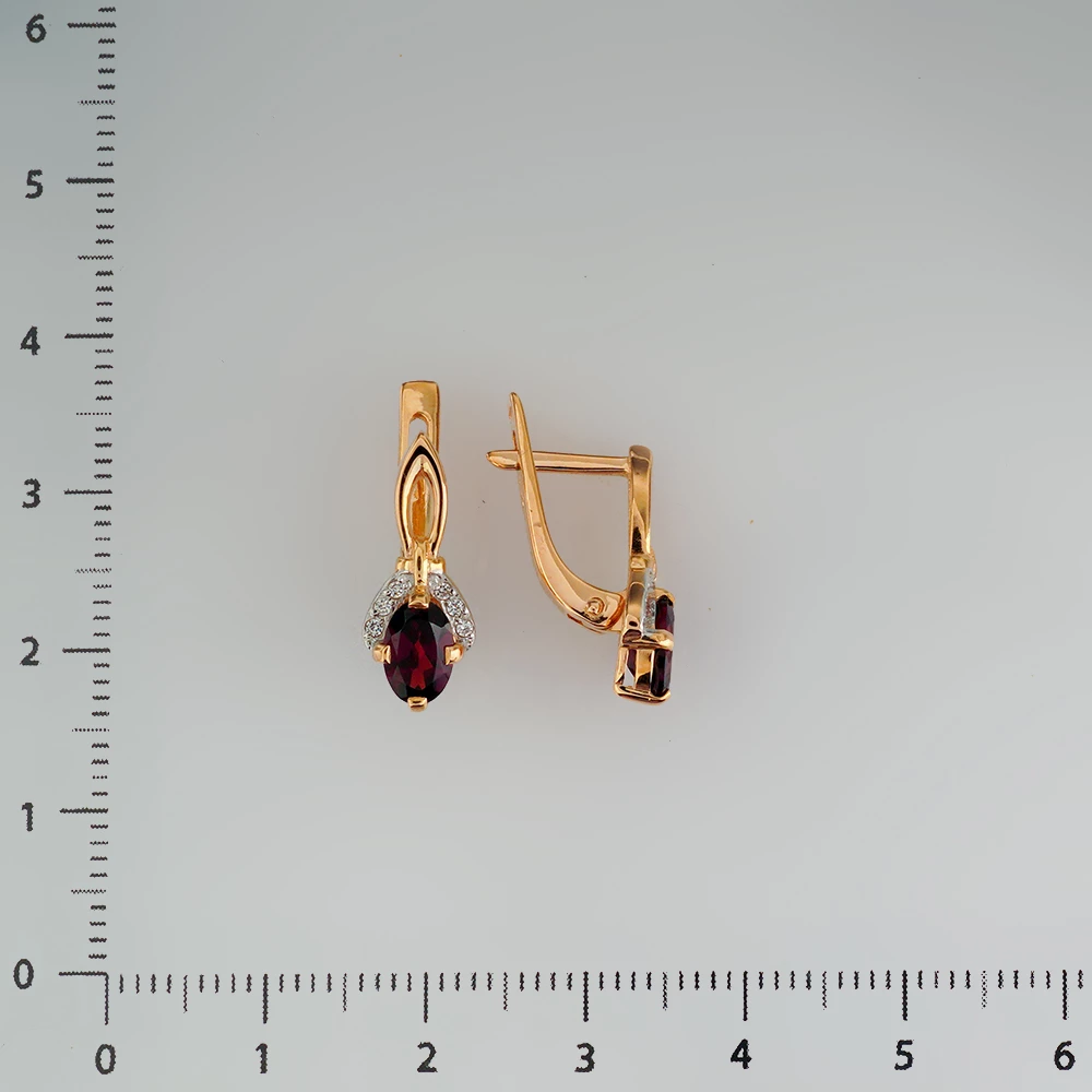 Серьги с гранатом из красного золота 585 пробы