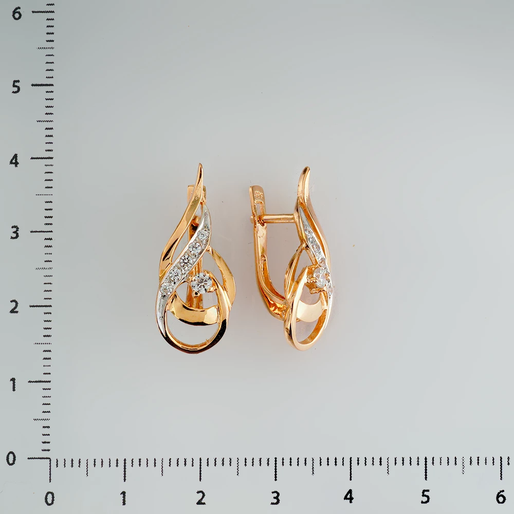 Серьги с фианитом из красного золота 585 пробы