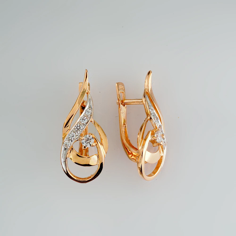 Серьги с фианитом из красного золота 585 пробы