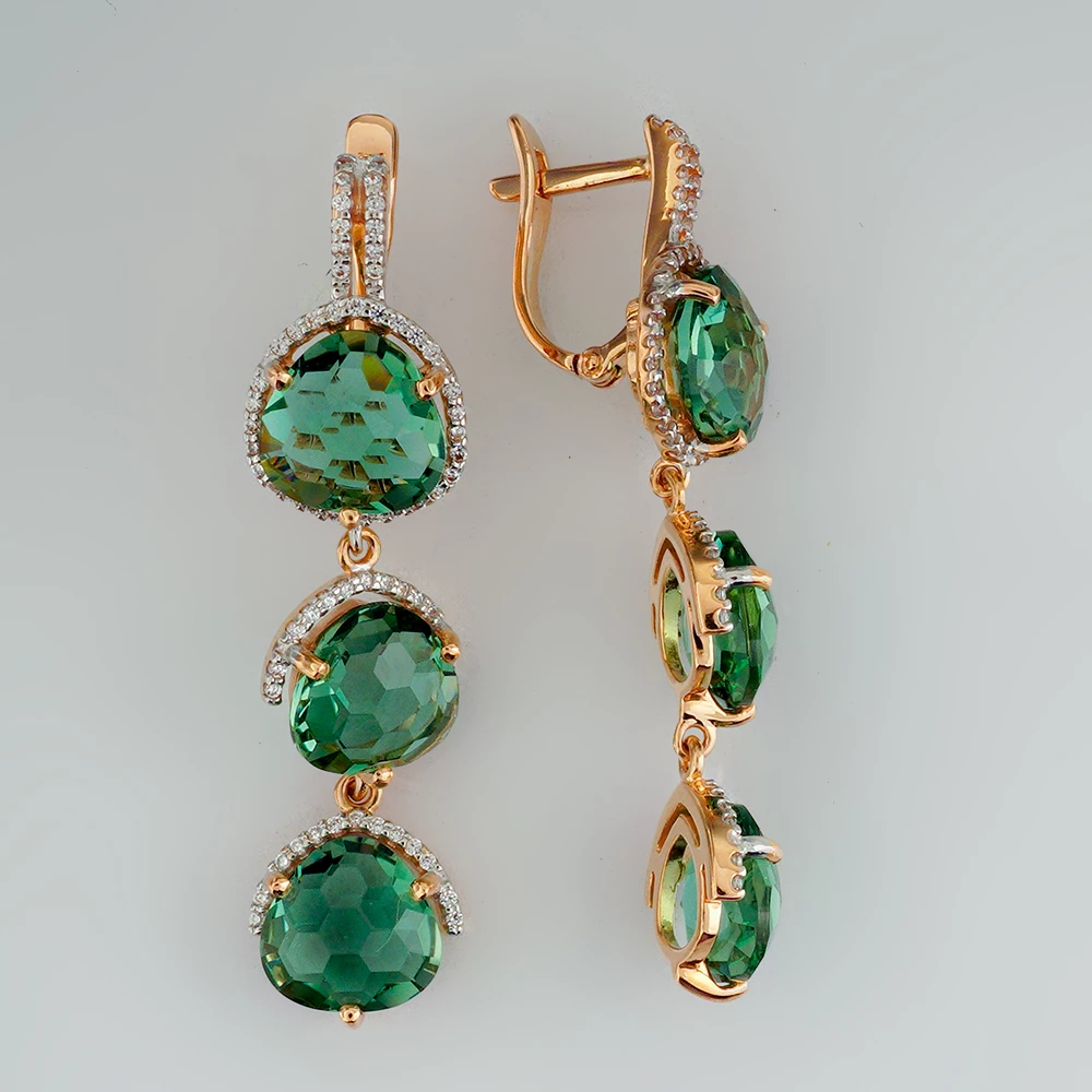 Серьги с кварцем синтетическим из красного золота 585 пробы