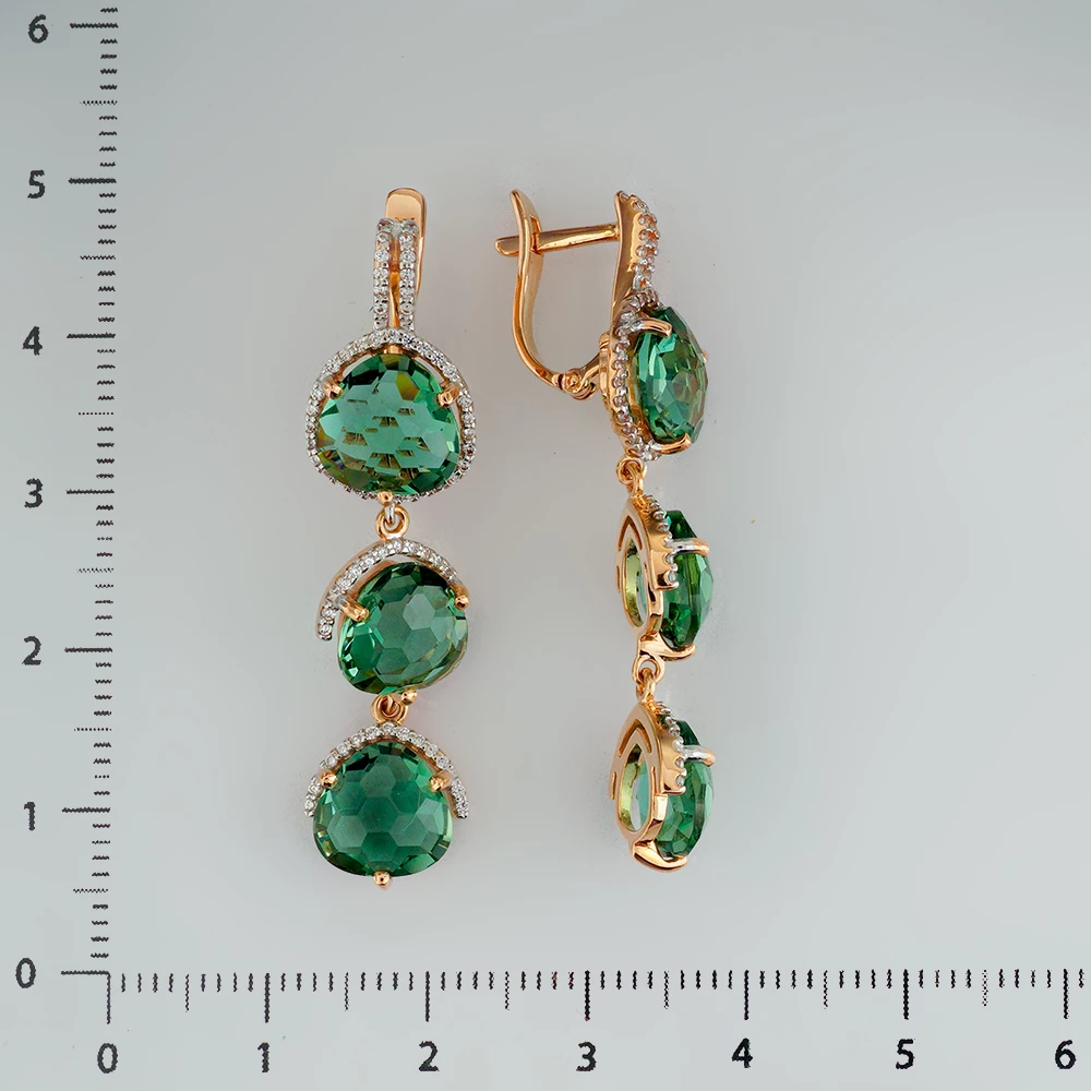 Серьги с кварцем синтетическим из красного золота 585 пробы