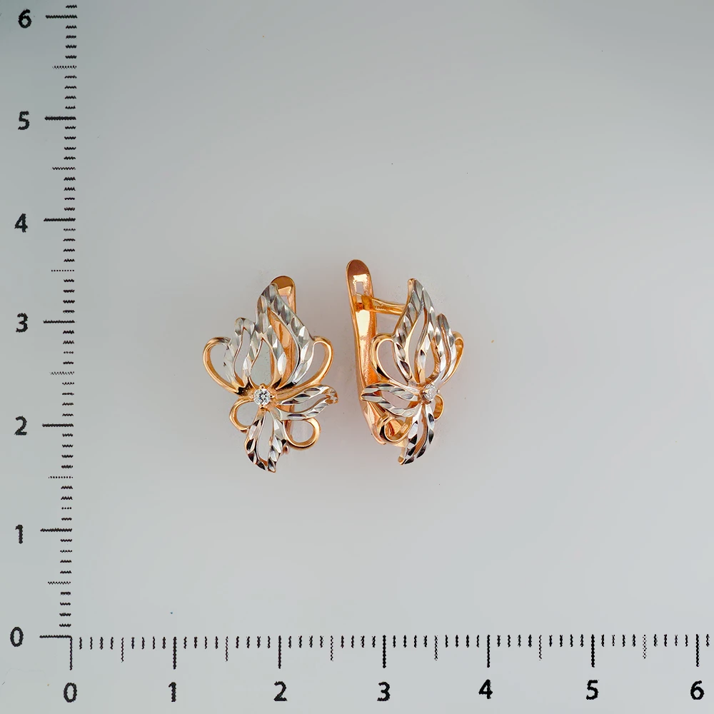 Серьги с фианитом из красного золота 585 пробы