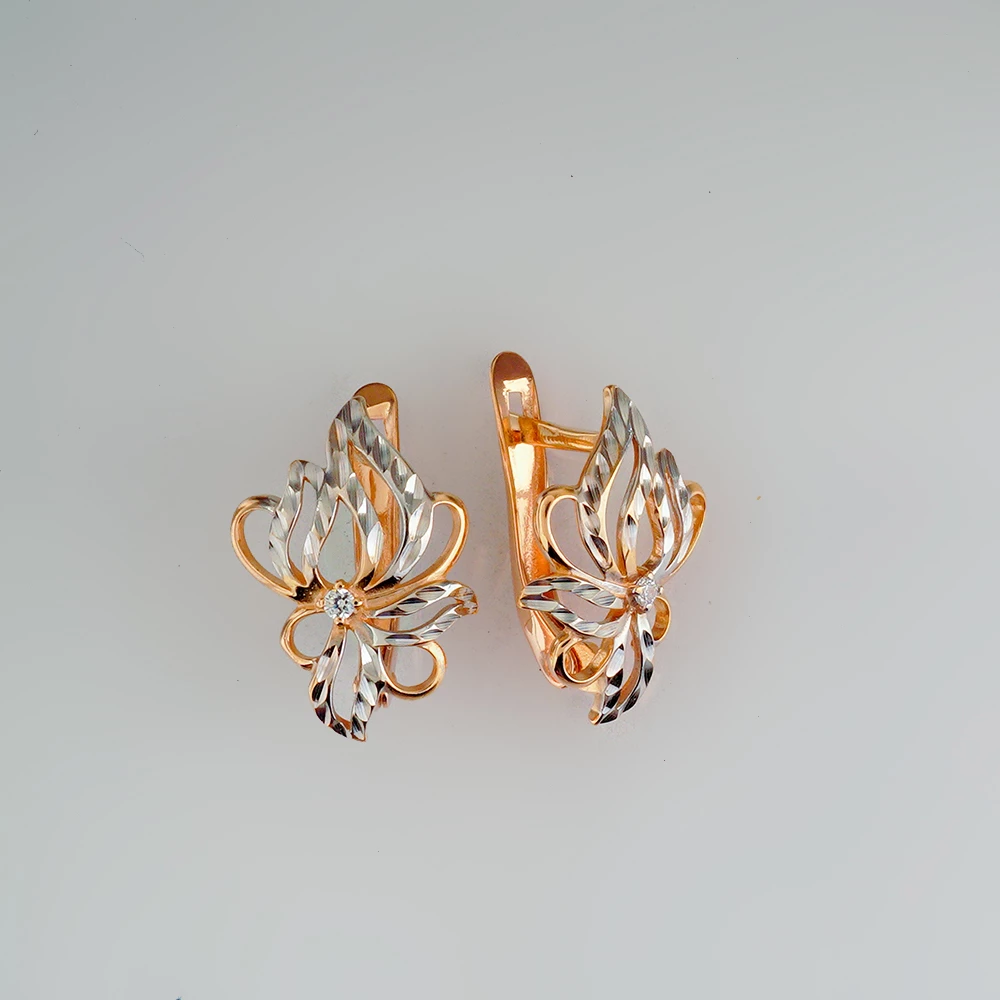 Серьги с фианитом из красного золота 585 пробы