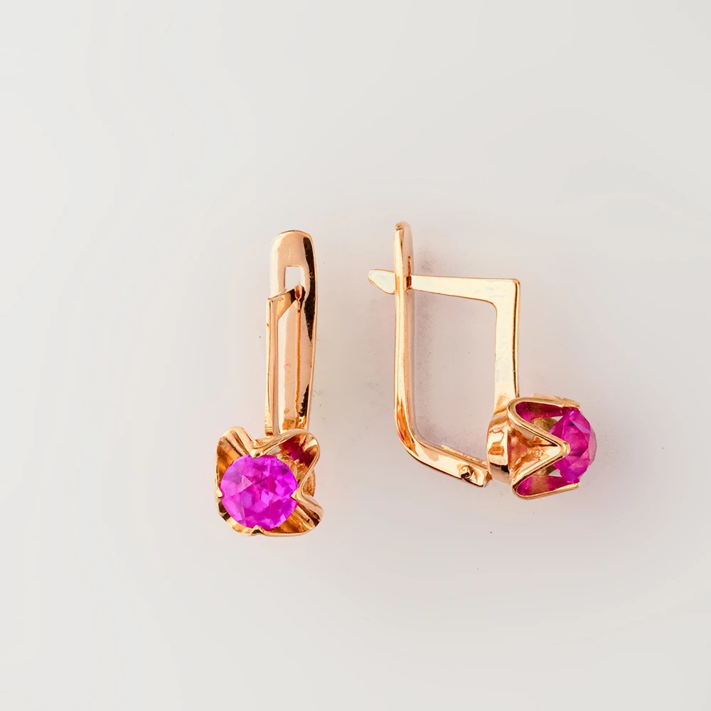 Серьги с фианитом из красного золота 583 пробы