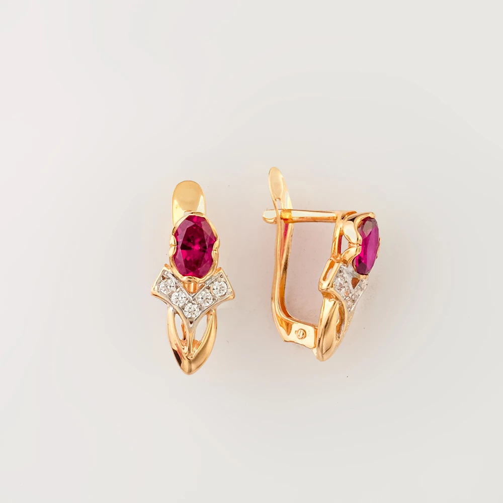 Серьги с гранатом из красного золота 585 пробы