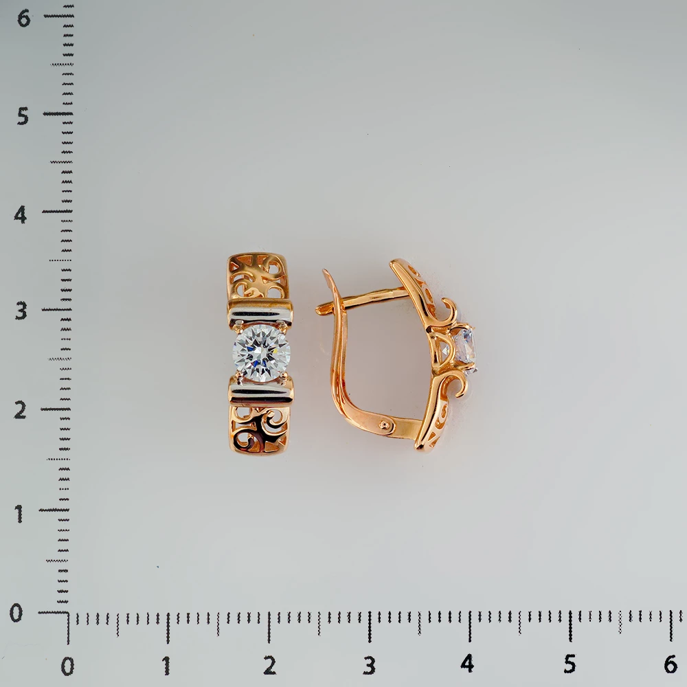 Серьги с фианитом из красного золота 585 пробы