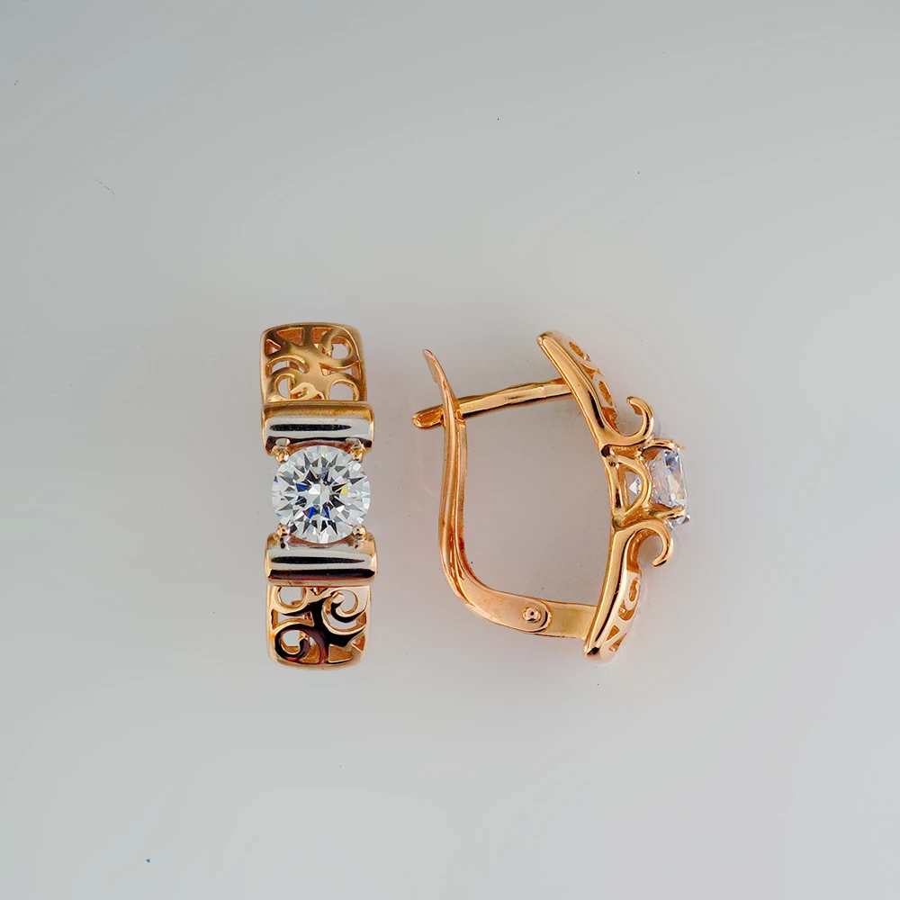 Серьги с фианитом из красного золота 585 пробы