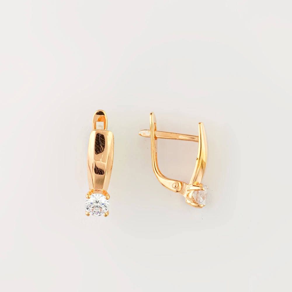 Серьги с фианитом из красного золота 585 пробы