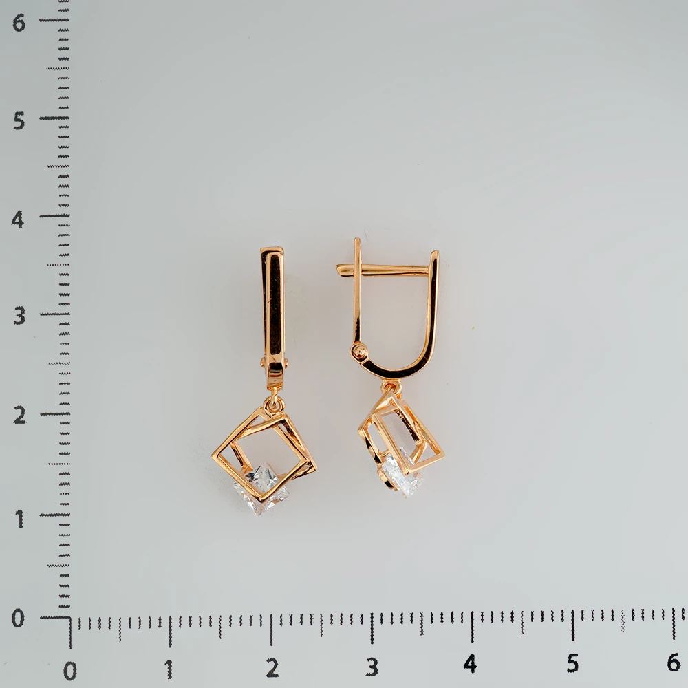 Серьги с фианитом из красного золота 585 пробы