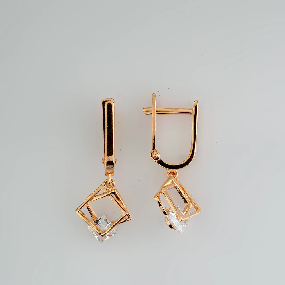 Серьги с фианитом из красного золота 585 пробы