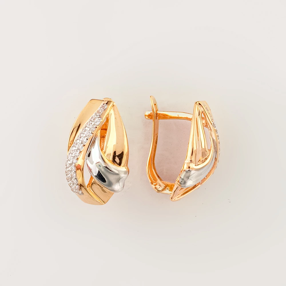 Серьги с фианитом из красного золота 585 пробы