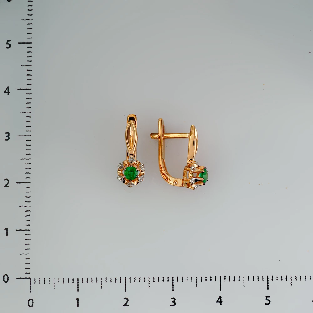 Серьги с изумрудом из красного золота 585 пробы