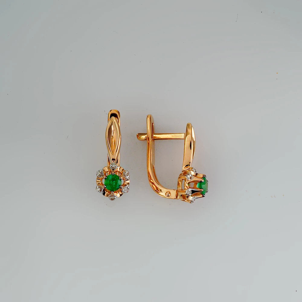Серьги с изумрудом из красного золота 585 пробы
