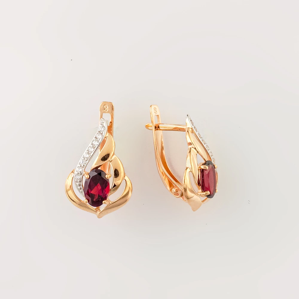 Серьги с гранатом из красного золота 585 пробы