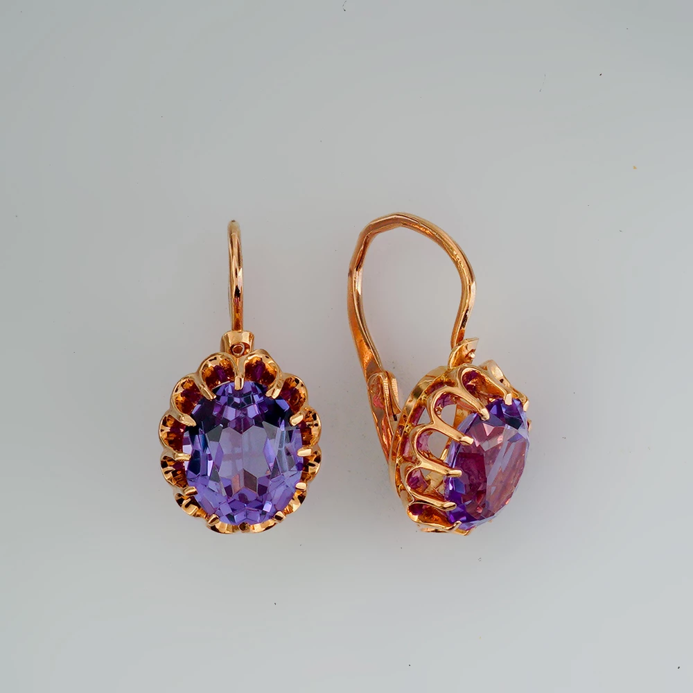 Серьги с фианитом из красного золота 583 пробы