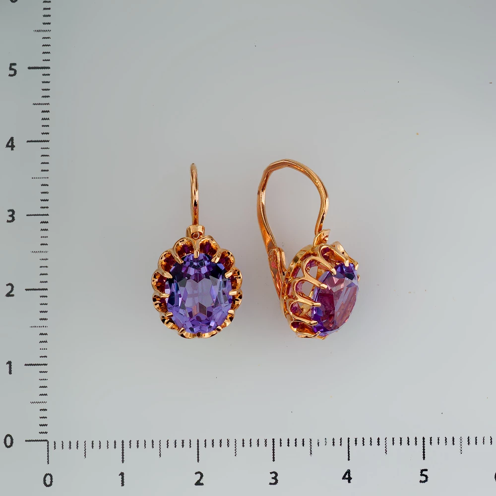 Серьги с фианитом из красного золота 583 пробы