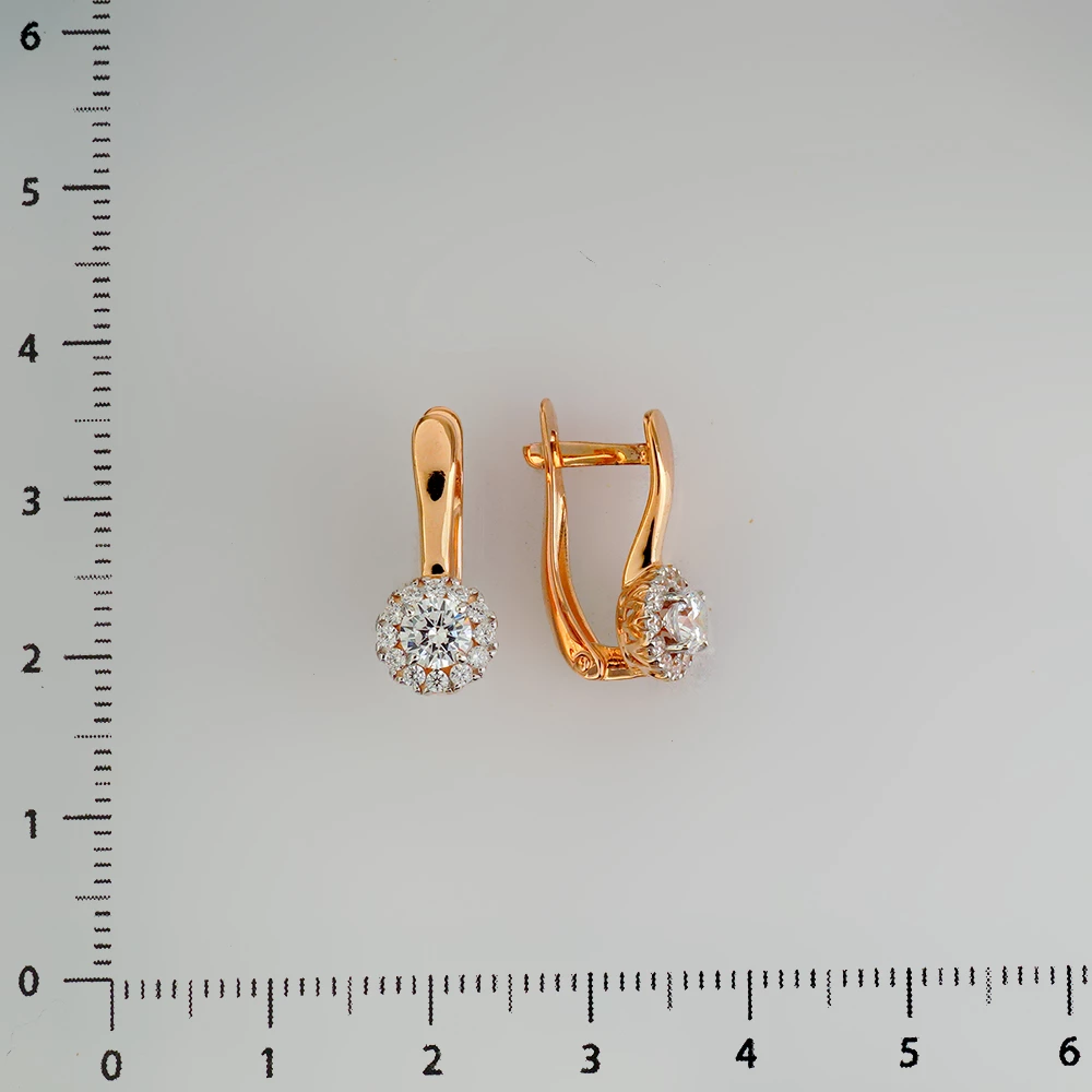 Серьги с фианитом из красного золота 585 пробы