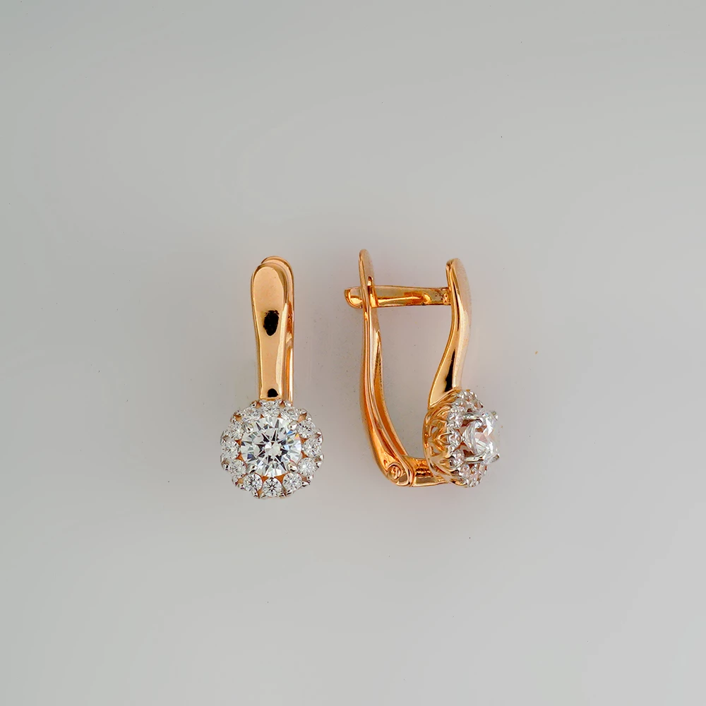 Серьги с фианитом из красного золота 585 пробы