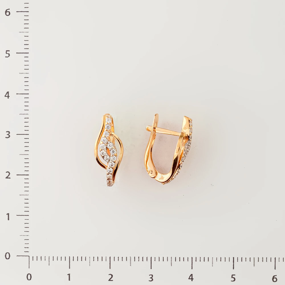 Серьги с фианитом из красного золота 585 пробы