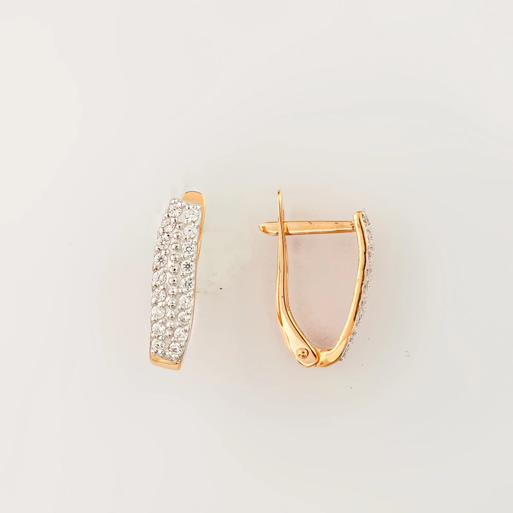 Серьги с фианитом из красного золота 585 пробы