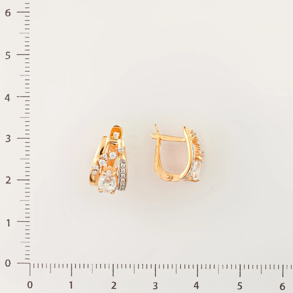 Серьги с фианитом из красного золота 585 пробы