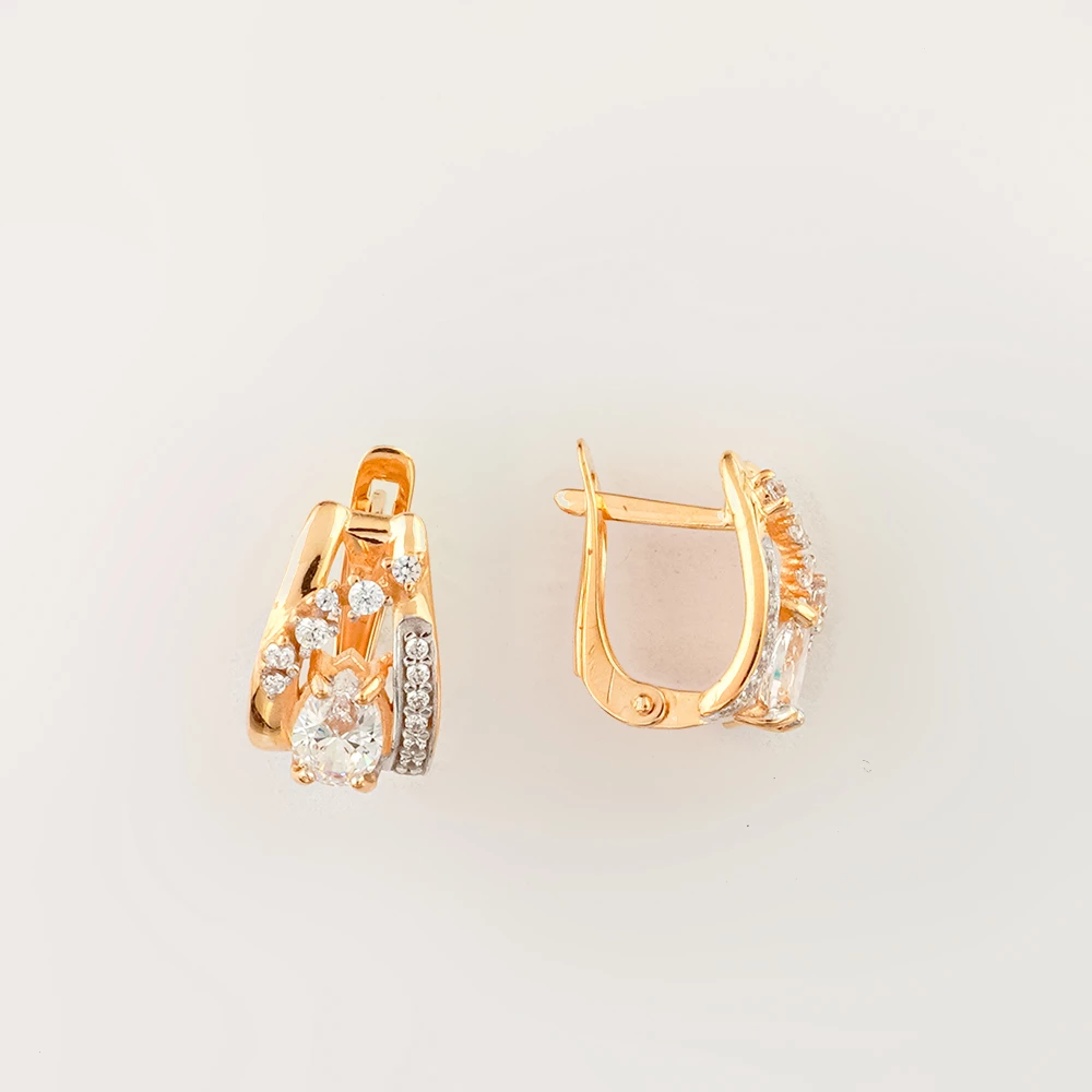 Серьги с фианитом из красного золота 585 пробы