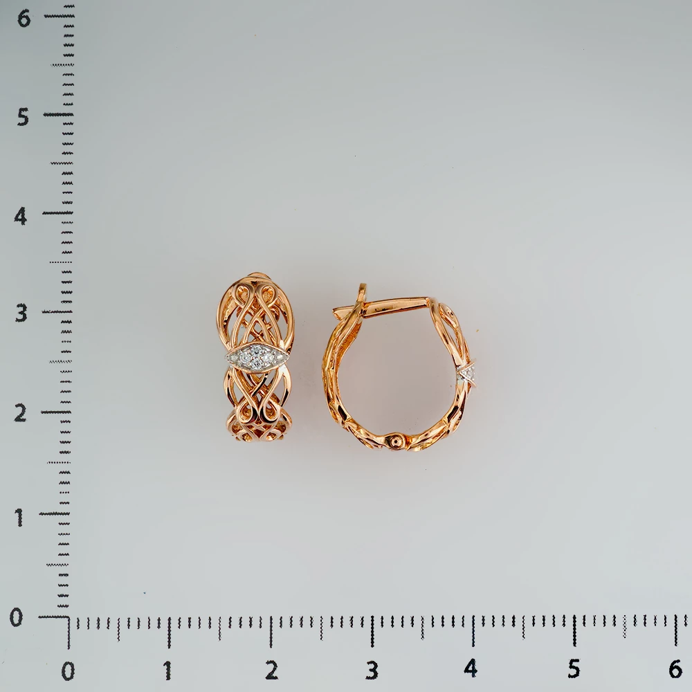 Серьги с фианитом из красного золота 585 пробы