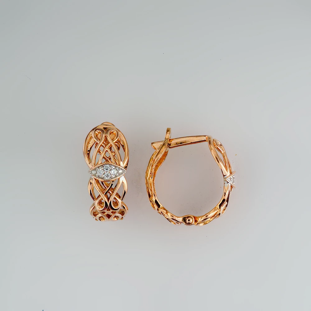 Серьги с фианитом из красного золота 585 пробы