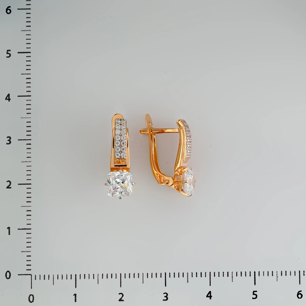 Серьги с фианитом из красного золота 585 пробы