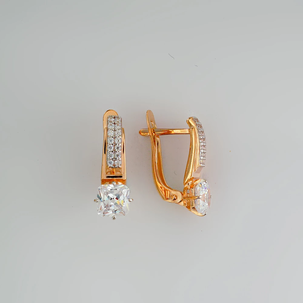 Серьги с фианитом из красного золота 585 пробы