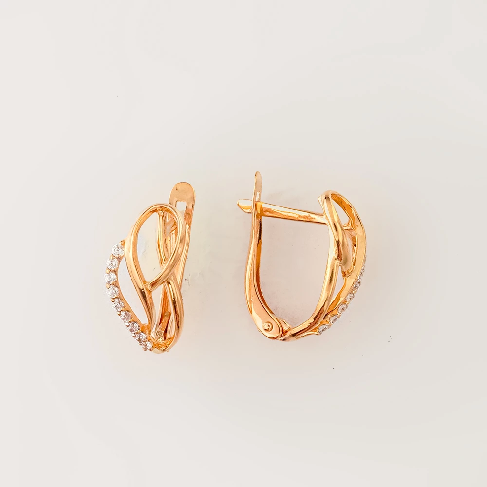 Серьги с фианитом из красного золота 585 пробы