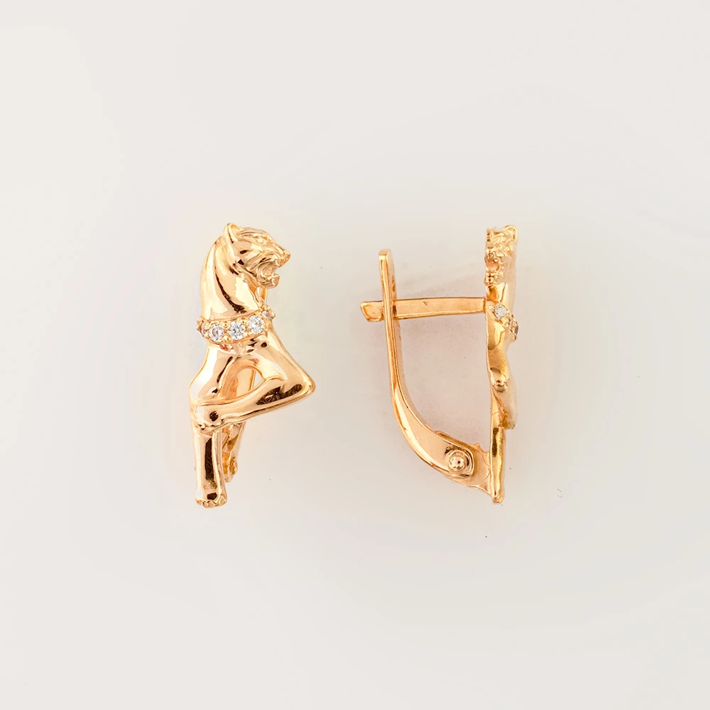 Серьги с фианитом из красного золота 585 пробы