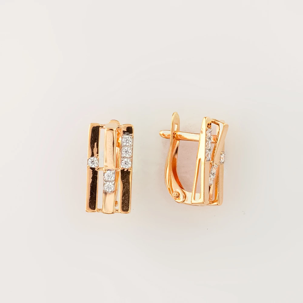 Серьги с фианитом из красного золота 585 пробы