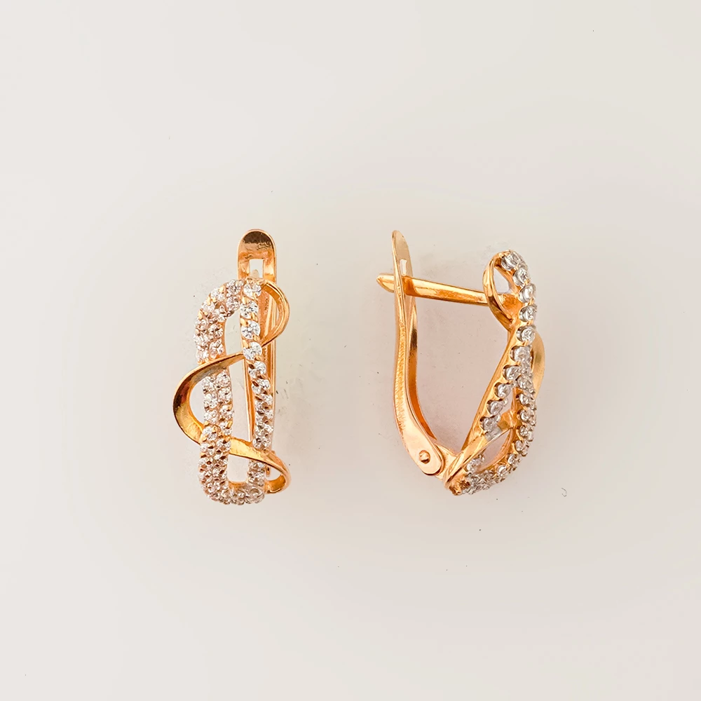 Серьги с фианитом из красного золота 585 пробы