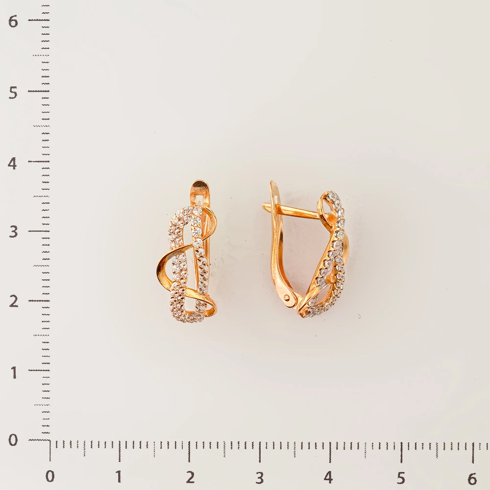 Серьги с фианитом из красного золота 585 пробы