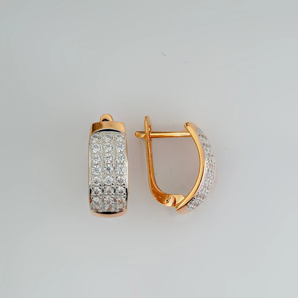 Серьги с фианитом из красного золота 585 пробы