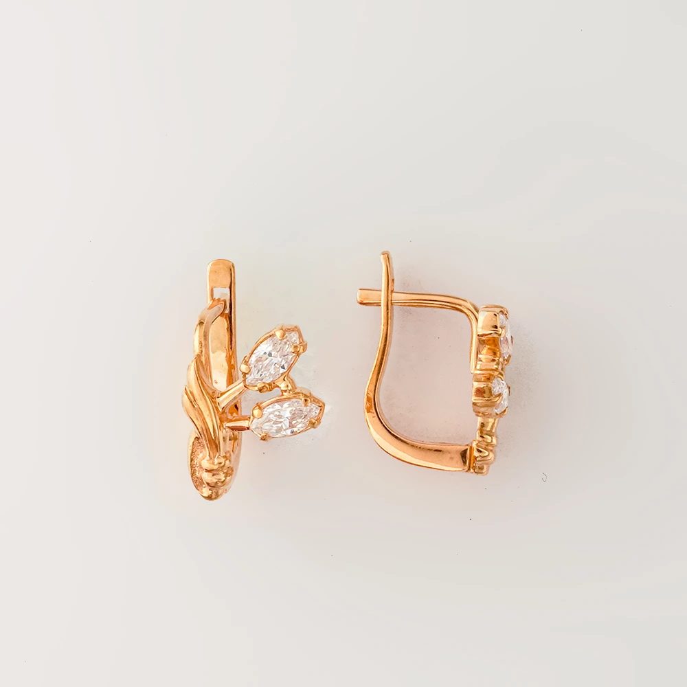 Серьги с фианитом из красного золота 585 пробы