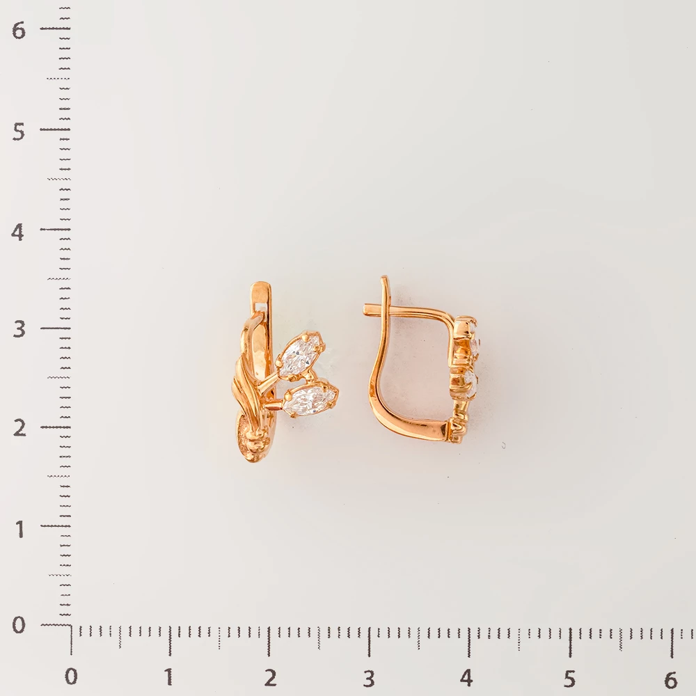 Серьги с фианитом из красного золота 585 пробы