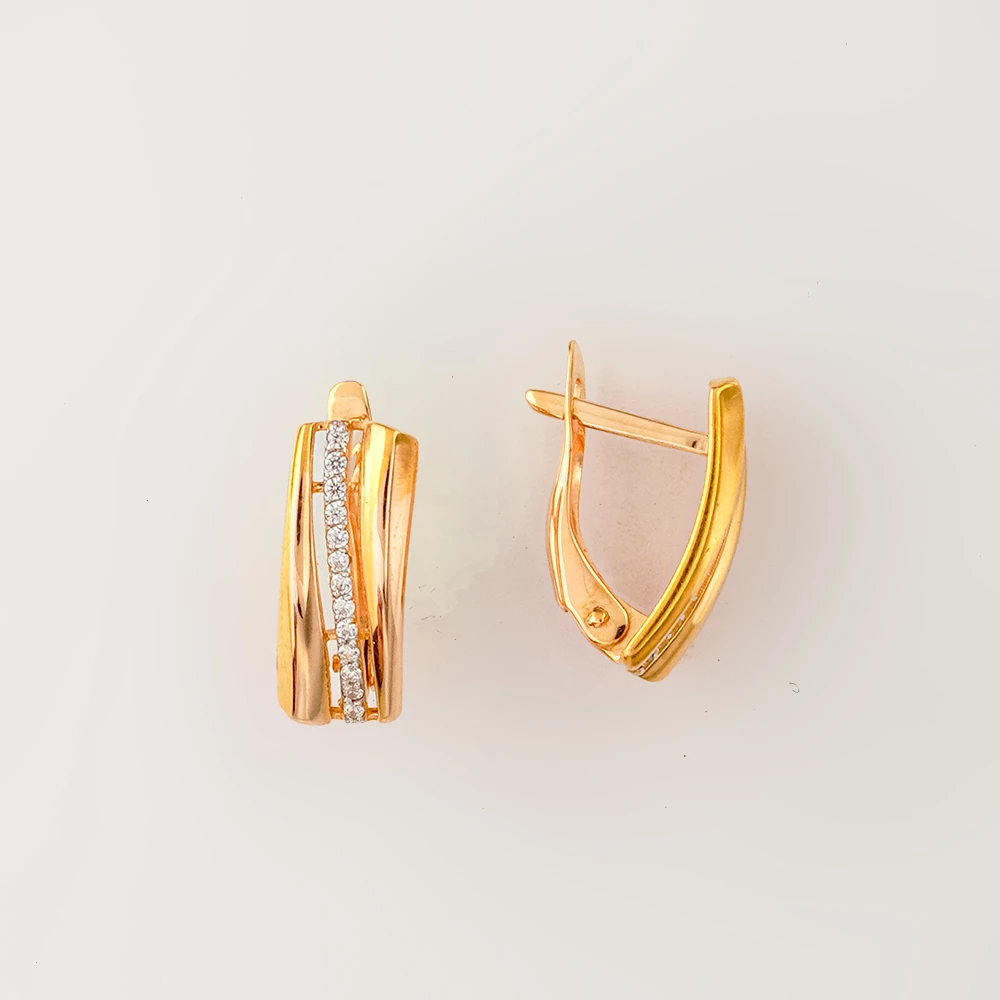 Серьги с фианитом из красного золота 585 пробы