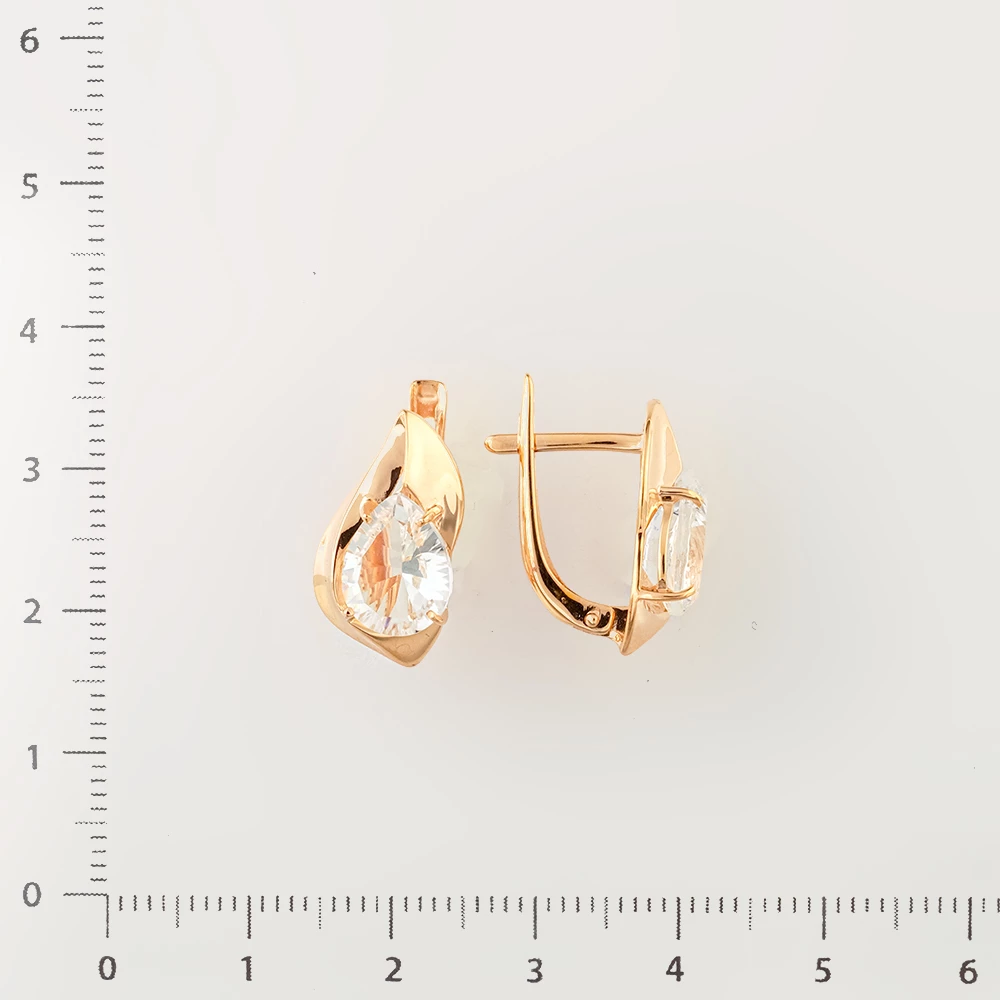 Серьги с фианитом из красного золота 585 пробы