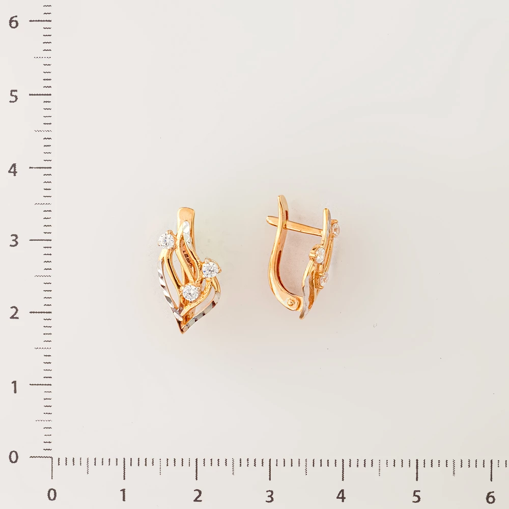 Серьги с фианитом из красного золота 585 пробы