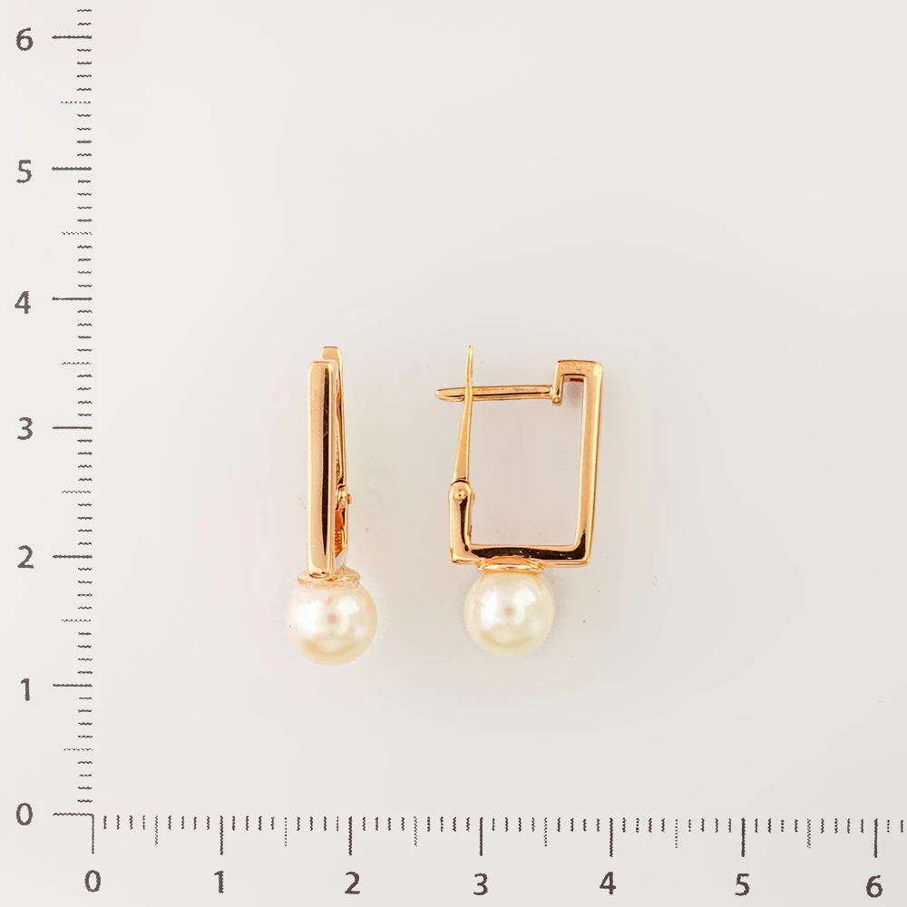 Серьги с культивированным жемчугом из красного золота 585 пробы