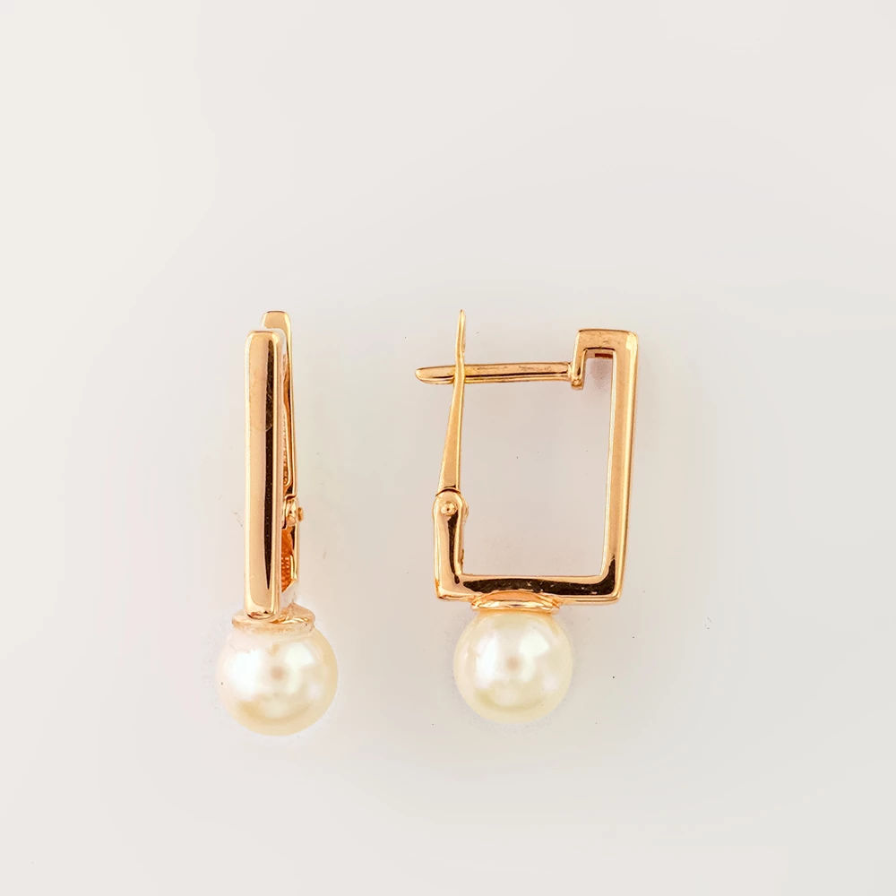 Серьги с культивированным жемчугом из красного золота 585 пробы