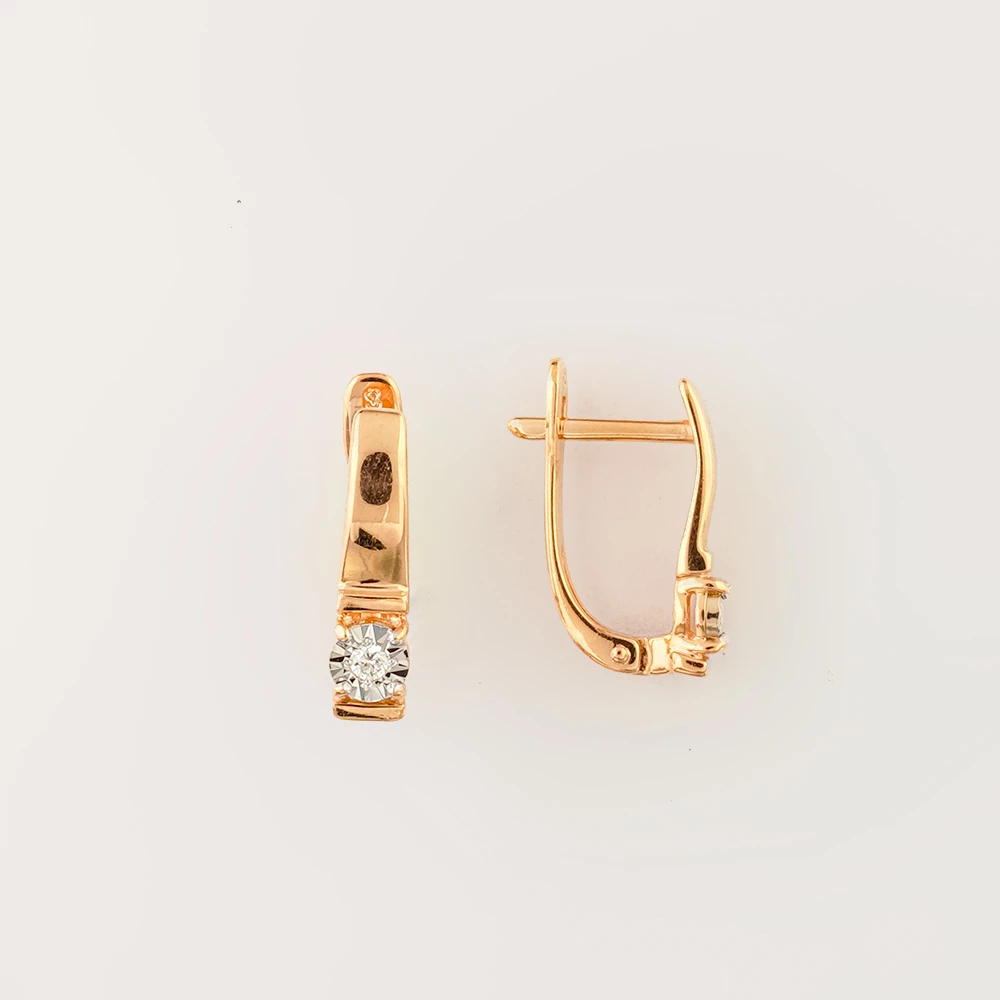 Серьги с бриллиантом из красного золота 585 пробы