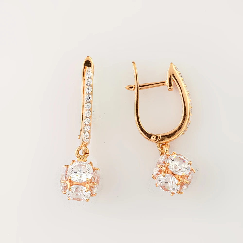 Серьги с фианитом из красного золота 585 пробы