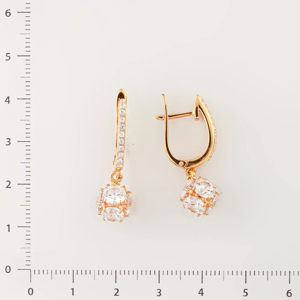 Серьги с фианитом из красного золота 585 пробы